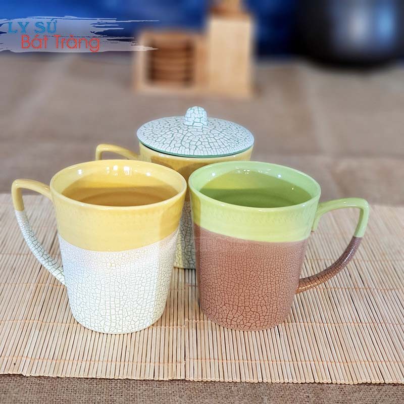 Ly sứ men rạn có nắp tinh xảo