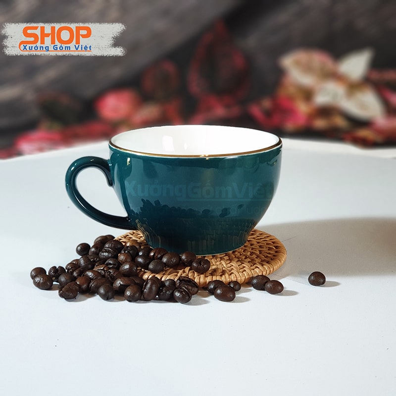 Ly sứ màu kẻ chỉ vàng