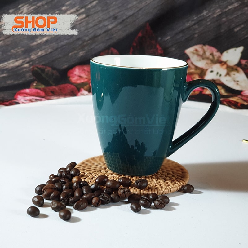 Ly sứ màu kẻ chỉ vàng